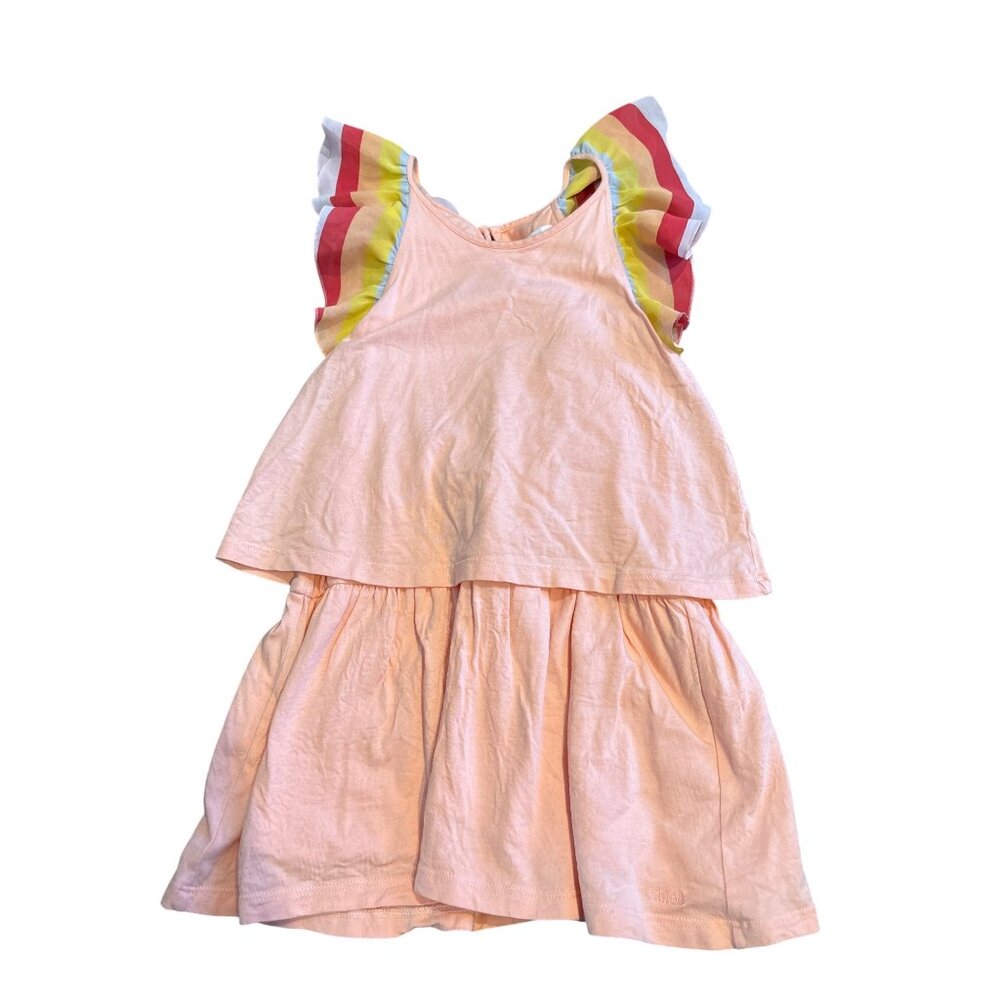 Chloé Girls Peach Dress With Rainbow Ruffle Straps Size 6